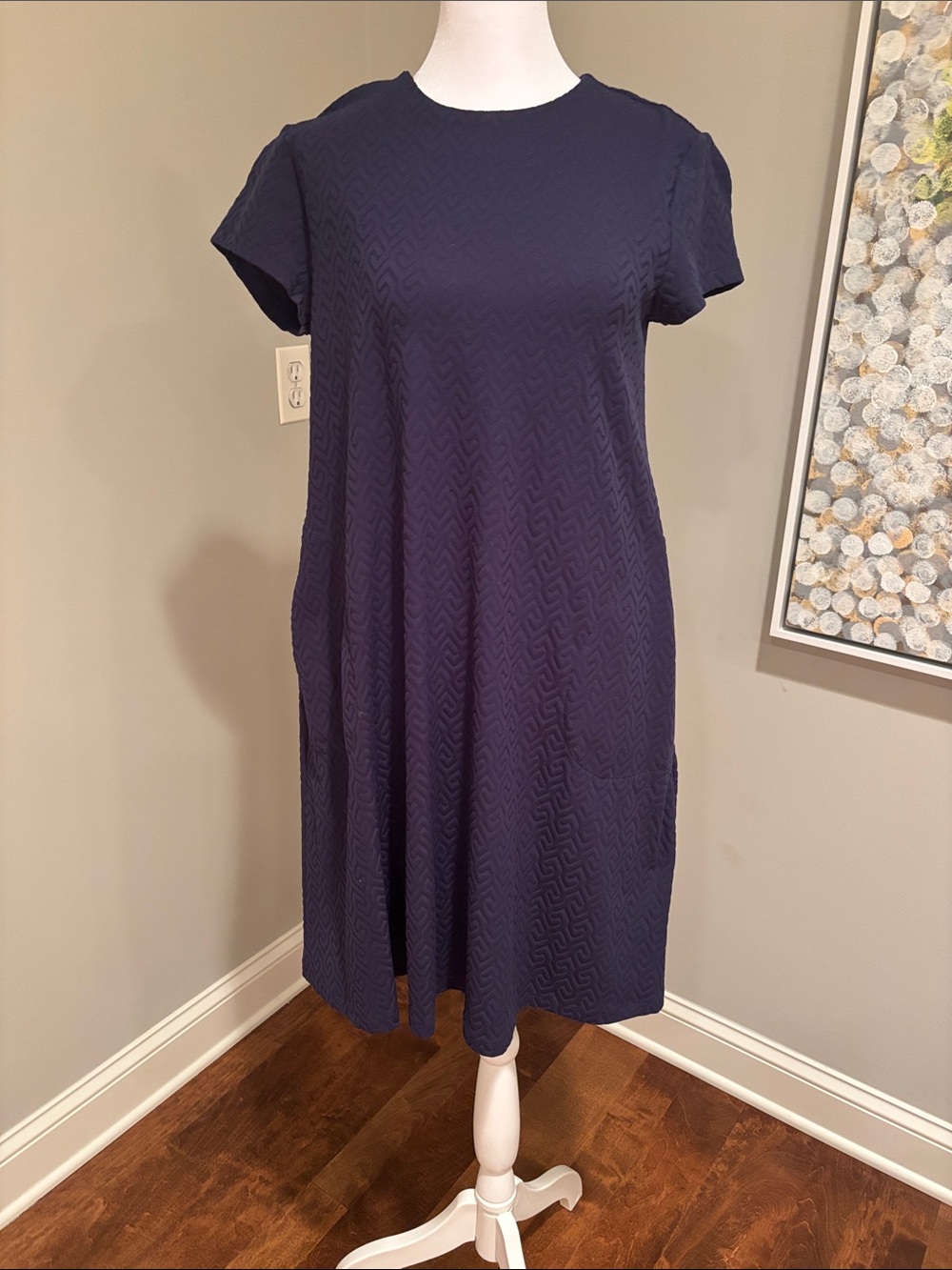 J. McLaughlin Navy Short-Sleeve Textured A-Line Dress